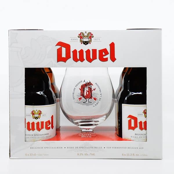 „Duvel“ Geschenkset 8,5% Vol. 4x0,33l + 1 Glas Bier Beer